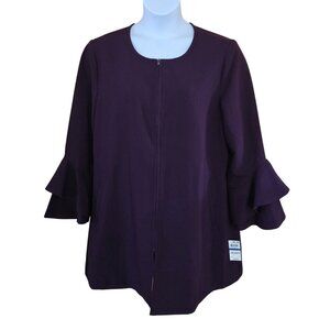 Alfani Womens Dark Fig Ruffle Sleeve Jacket NWT Coquette office attire elegant